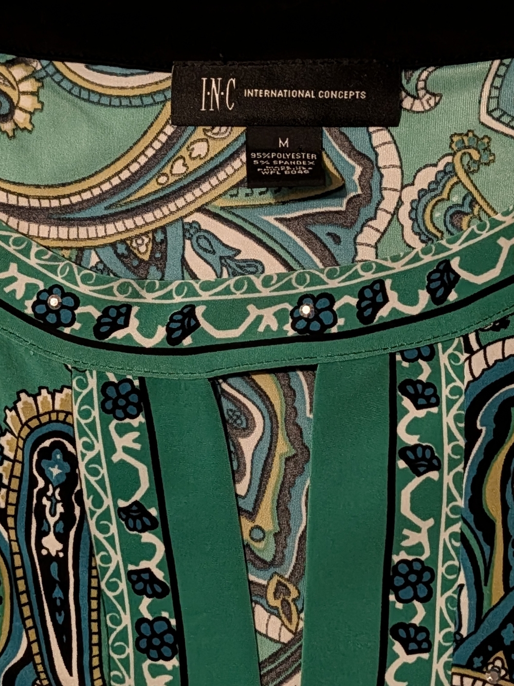 INC International Concepts Teal Green Paisley Print Blouse
